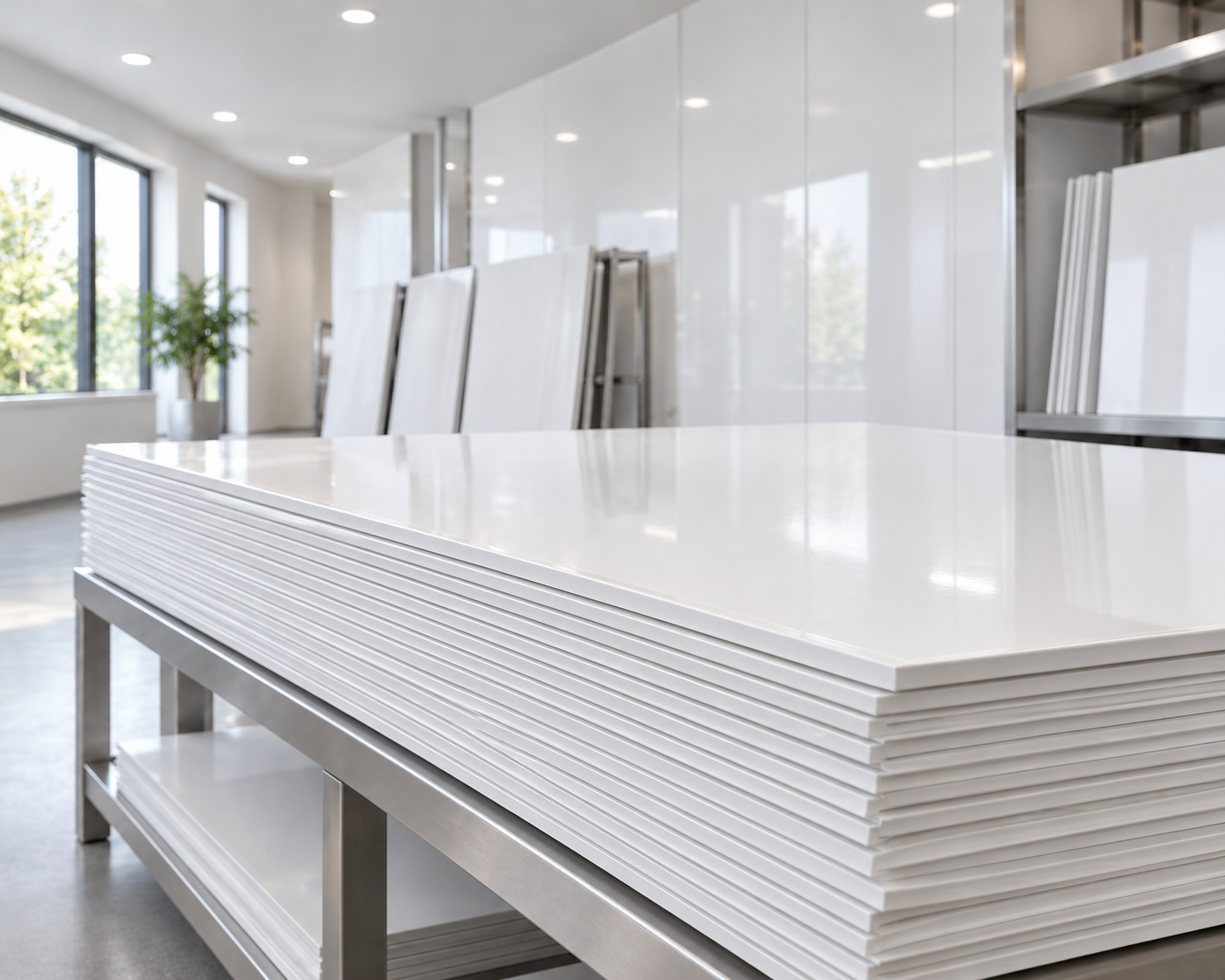 White hygienic wall cladding in a commercial preparation area